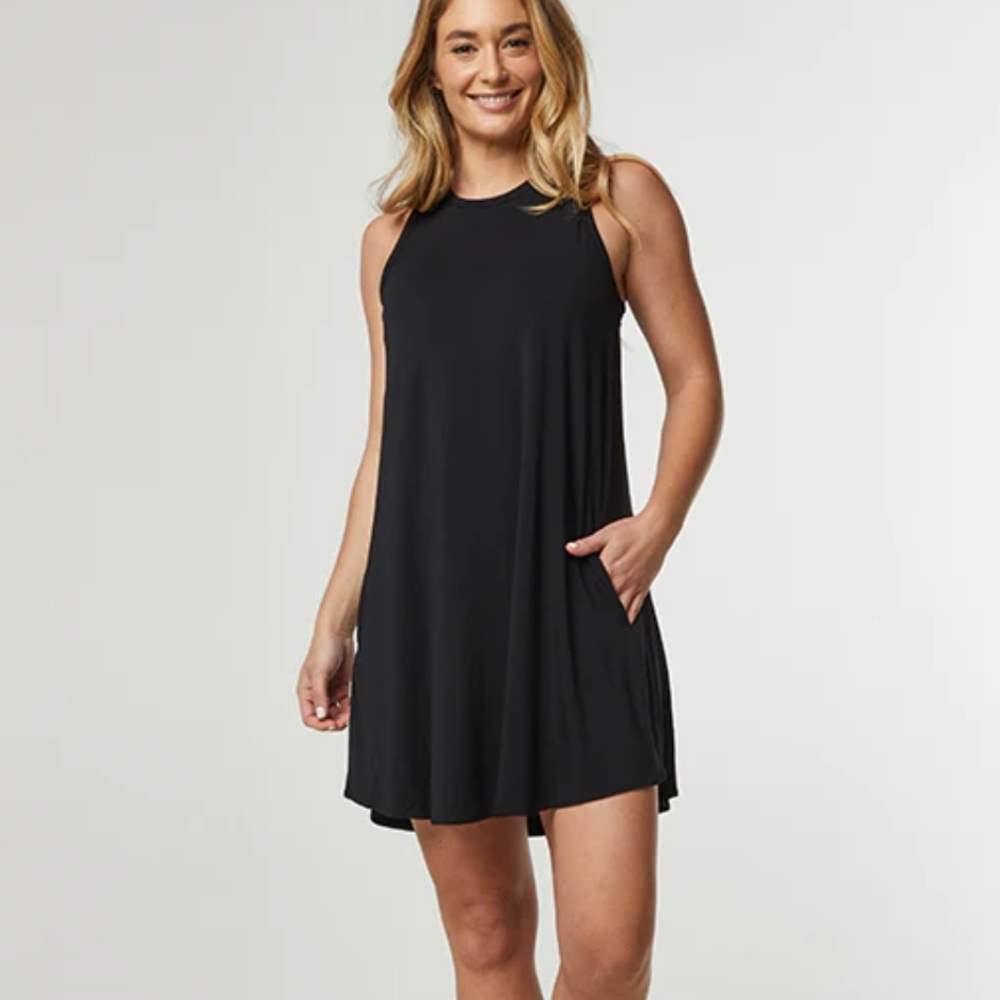 SHEBIRD The Tunic Tank Dress With Built-In Bra Jet Black Size 7